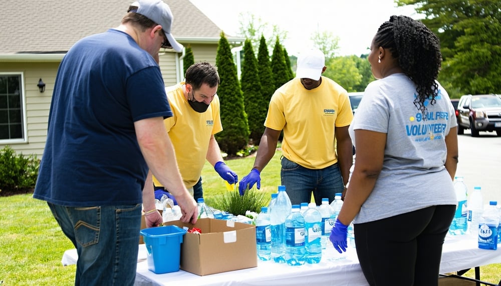 Volunteers assisting a community in need
